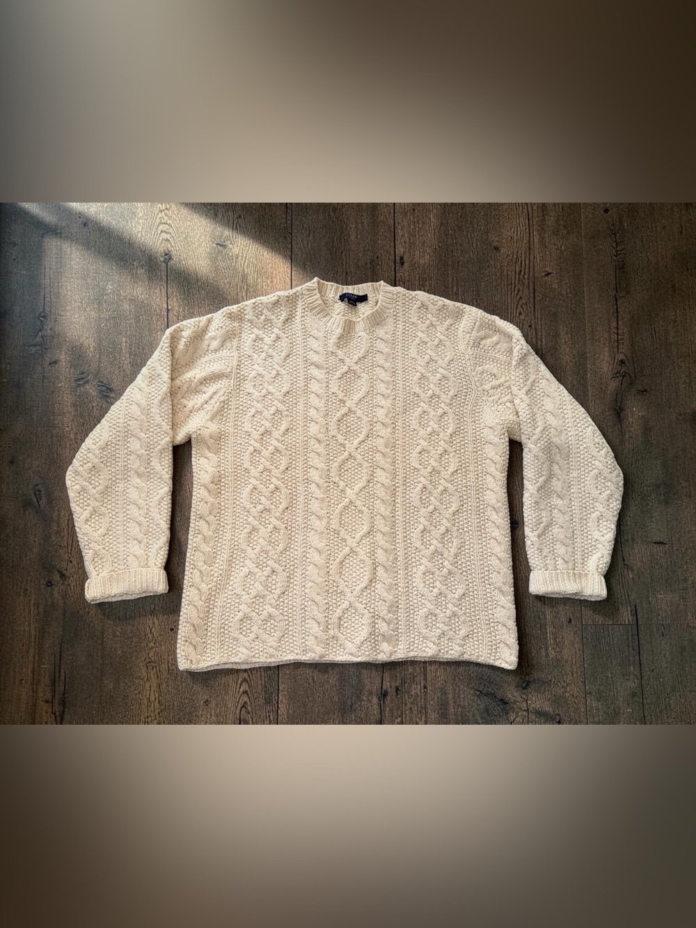 J.Crew Handknit Men’s Large 100% Lambswool Cable Knit Fisherman Sweater Cream